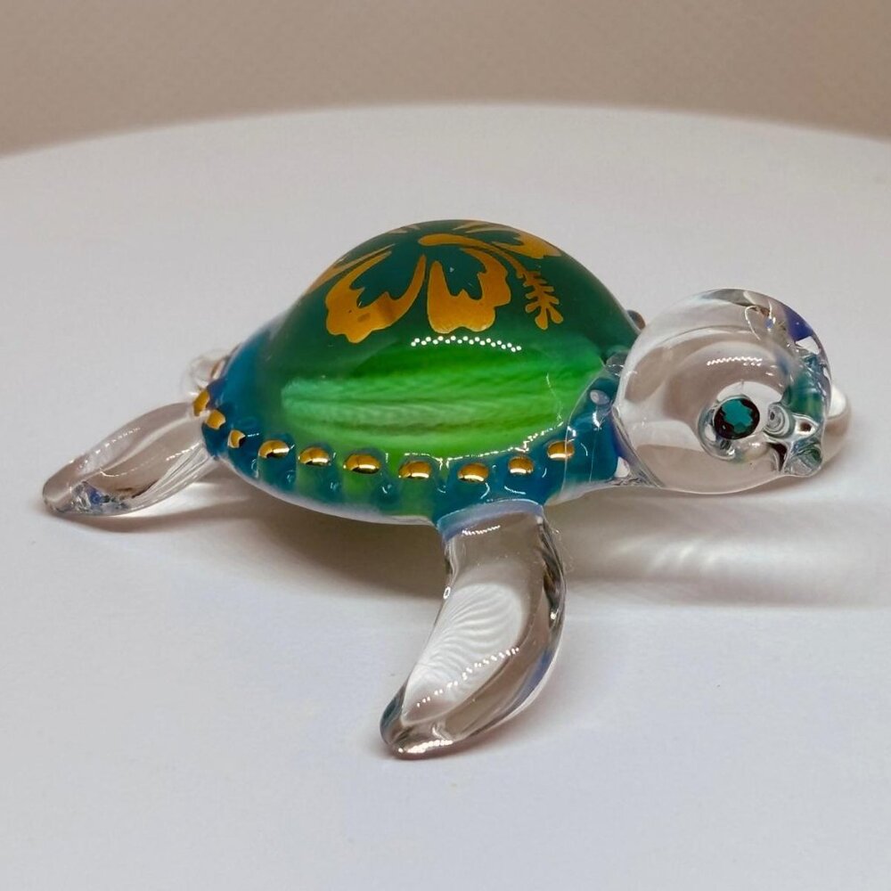 Aloha Sea Turtle Glass Figurine Hawaiian Turtle Decor